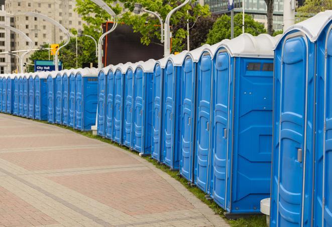 Seasonal porta potty units set up at a Kennebunk, Maine venue