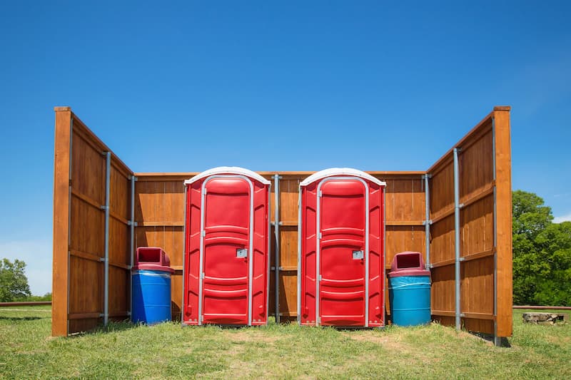 Short-term porta potty units staged for delivery in Kennebunk, Maine