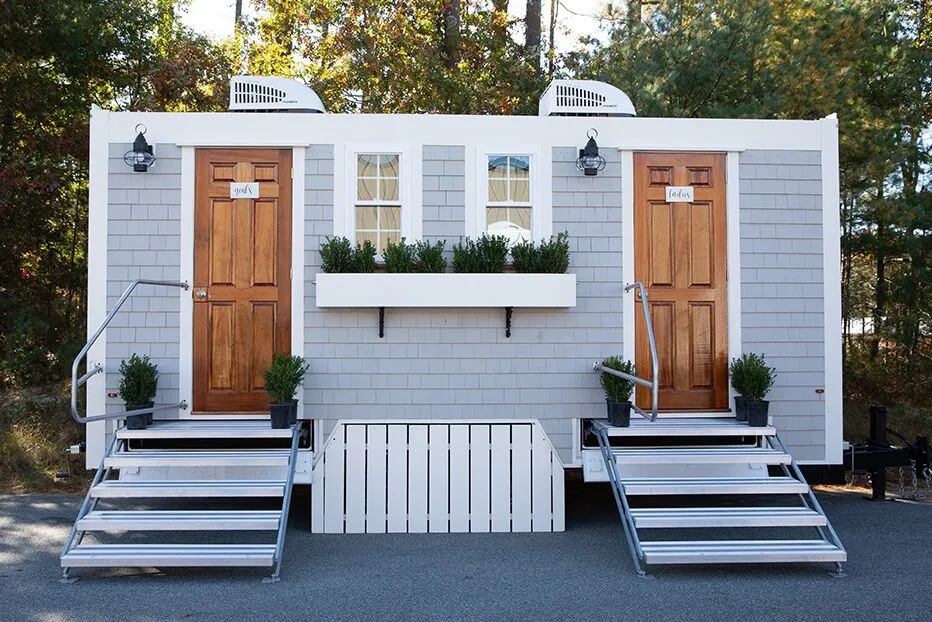 Wedding restroom units discretely staged at a venue in Kennebunk, Maine